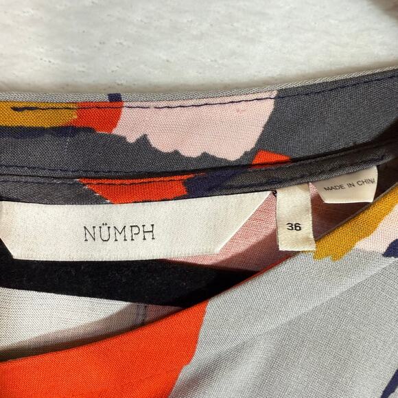 Numph S 36 Abstract Tencel Bodycon Midi Dress Colorblock Mod Artsy 60s Retro - Picture 7 of 13